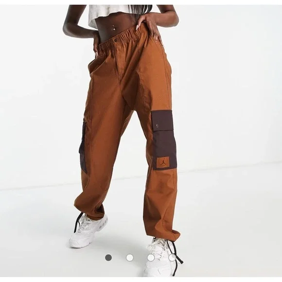 Nike Pants Womens XS Brown Air Jordan Essential Utility Cargo Loose Fit Joggers - Picture 1 of 16